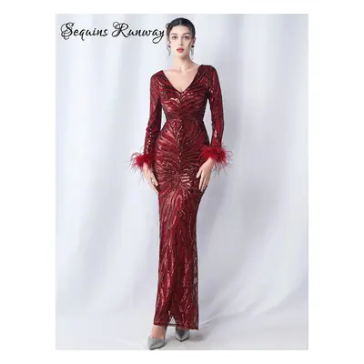 Plesové šaty dlouhé Sequins SQ1200 Barva: Vínová