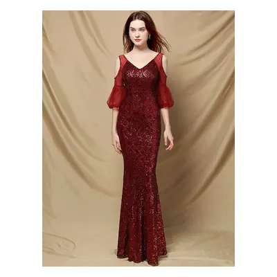 Sexy společenské šaty maxi Sequins SQ1049 Barva: Vínová