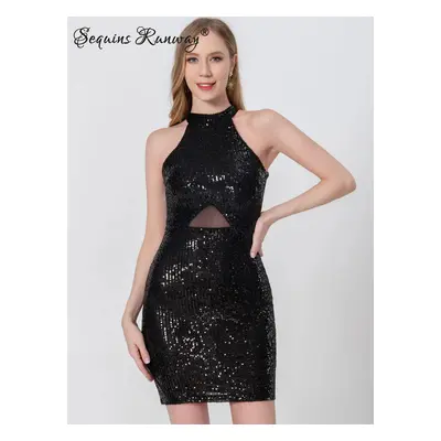 Večerní krátké šaty Sequins SQ991 Barva: Černá