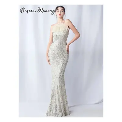 Dlouhé společenské šaty Sequins SQ887 Barva: Stříbrná