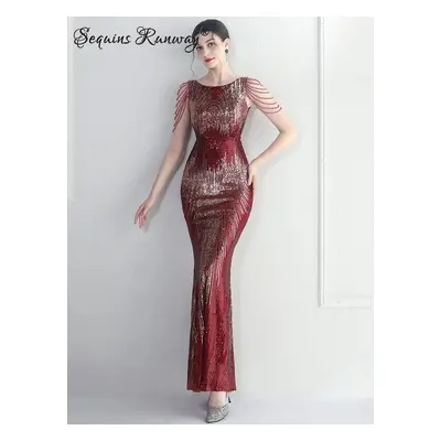 Dlouhé plesové šaty Sequins SQ1137 Barva: Vínová