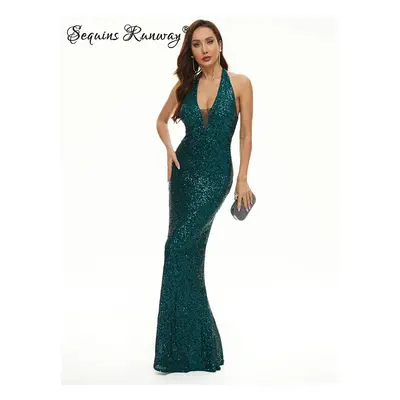 Dlouhé sexy šaty Sequins SQ993 Barva: Zelená