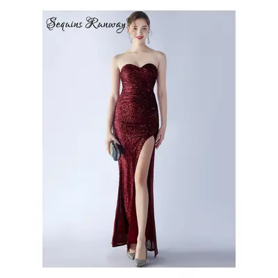 Sexy večerní šaty maxi Sequins SQ1074 Barva: Vínová