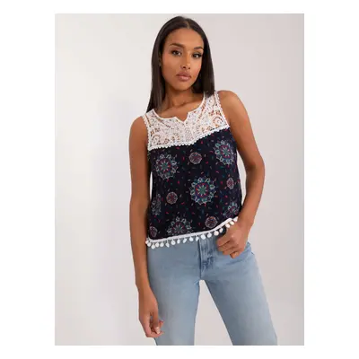 Dámský top boho styl AT-TP-22501B.01X - L/XL Barva: Tmavě Modrá