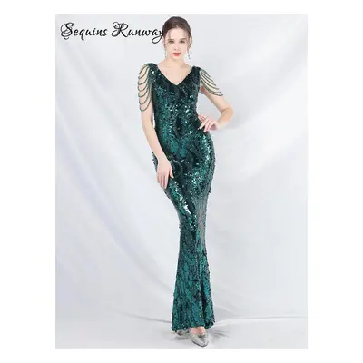 Dlouhé plesové šaty Sequins SQ1141 Barva: Zelená