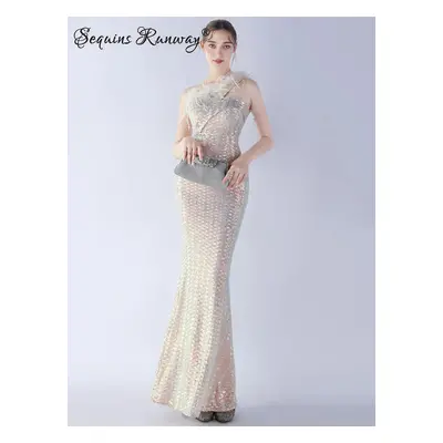 Sexy společenské šaty maxi Sequins SQ1053 Barva: Aprikotová