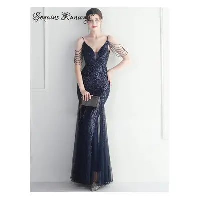 Plesové šaty dlouhé Sequins SQ1191 Barva: Tmavě Modrá