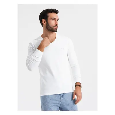 pánský rukáv SLIM FIT s výstřihem do V s elastanem a potiskem - V1 OM-LSBC-0123 Barva: Bílá