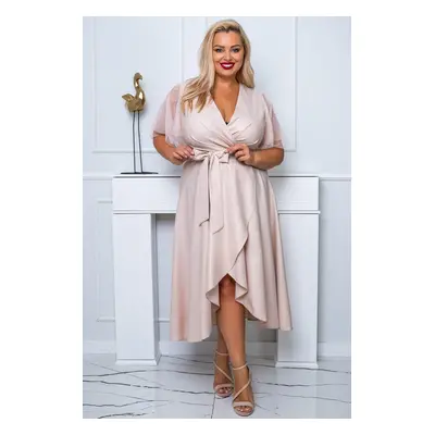 Společenské šaty plus size s páskem ELENA glossy Barva: Zlatá