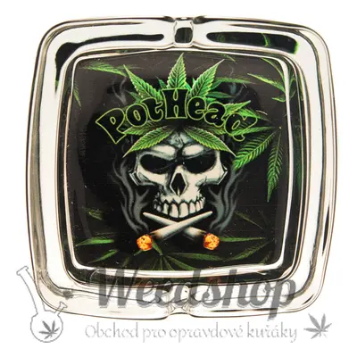 WeedShop Skleněný hranatý popelník - Cannabis Skull Varianty: PotHead