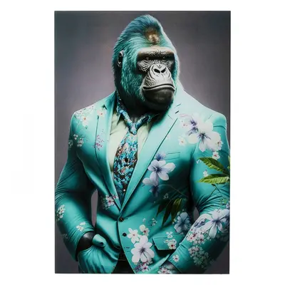 KARE Design Skleněný obraz Mister Gorilla - modrý, 60x90cm