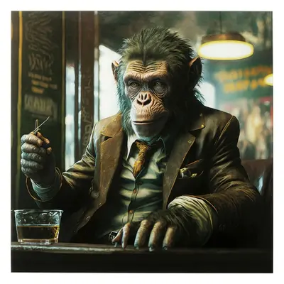 KARE Design Skleněný obraz Drinking Monkey 100x100cm