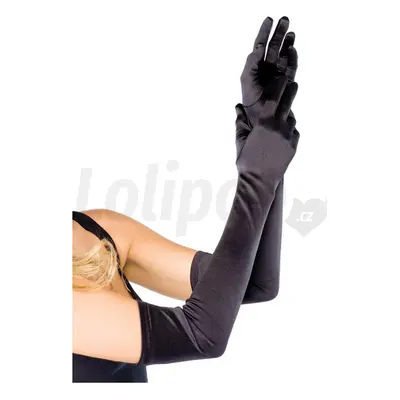 Leg Avenue Extra Long Satin Gloves 16B - Saténové rukavičky Černá