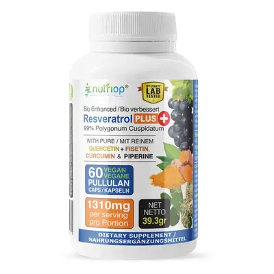 Nutriop - Velká Británie Nutriop® Resveratrol PLUS + Quercetin, fisetin, Kurkumin, piperin - 131