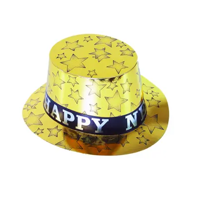 Papírový klobouk zlatý HAPPY NEW YEAR 12 ks v boxu