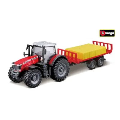 Bburago 10cm Farm tractor Messey Ferguson 8740S s přívěsem na balíky