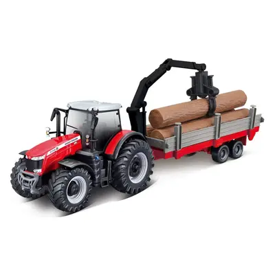 Bburago Farm 10cm Traktor Massey FERGUSSON 8740S - wood trailer