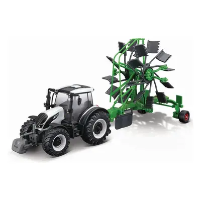 Bburago Farm 10cm Tractor with Deluxe Trailer - Valtra N174 - Whirl Rake