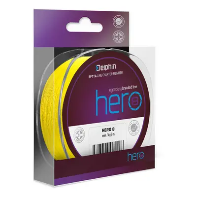 Delphin Pletená Šňůra Hero 8 Fluo Žlutá 300m Délka: 300m, Nosnost: 13,2kg, Průměr: 0,18mm