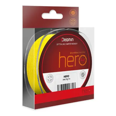 Delphin Pletená Šňůra Hero 4 Fluo Žlutá 300m Délka: 300m, Nosnost: 9,1kg, Průměr: 0,14mm