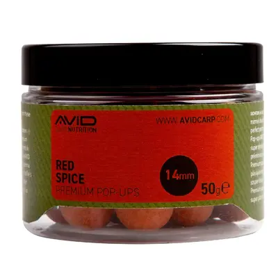 Avid Carp Plovoucí Boilie Premium Pop-Ups Red Spice Belachan 50g Hmotnost: 50g, Průměr: 14mm