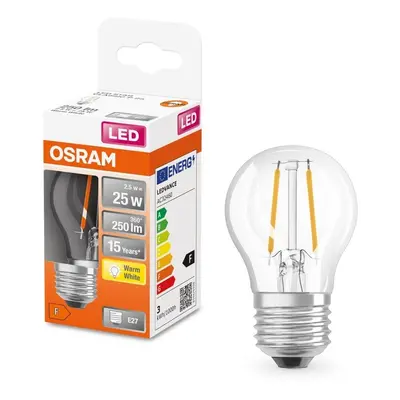 Průhledná mini LED žárovka E27 2,5 W CLASSIC P, teplá bílá