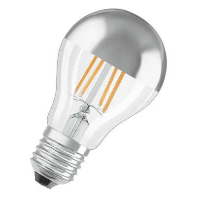 LED žárovka se stříbrnou zrcadlovou korunkou E27 4 W CLASSIC A, teplá bílá