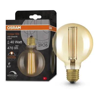 Zlatá vintage LED žárovka E27 5,8 W GLOBE, teplá bílá