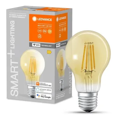 Jantarová stmívatelná LED WiFi žárovka E27 6 W FILAMENT, teplá bílá