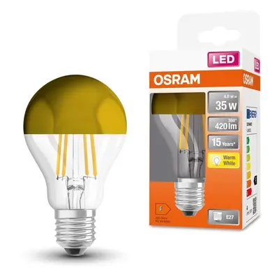 LED žárovka se zlatou zrcadlovou korunkou E27 4 W CLASSIC A, teplá bílá