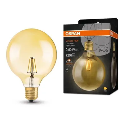 Zlatá LED vintage žárovka E27 6,5 W GLOBE, teplá bílá