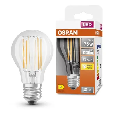 Průhledná klasická LED žárovka E27 7,5 W STAR, teplá bílá