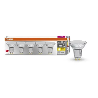 5 ks reflektorová LED bodovka GU10 4,3 W 2700 K BASE, studená bílá