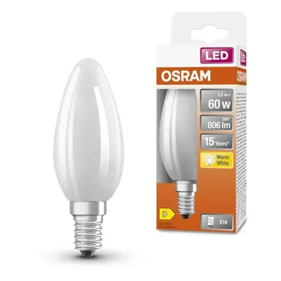 Matná LED malá žárovka E14 5,5 W CLASSIC B, teplá bílá