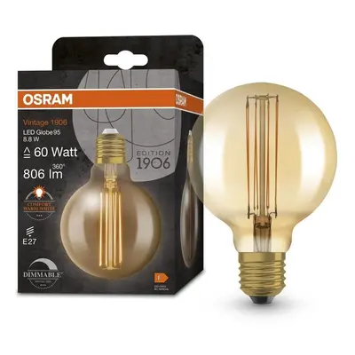 Zlatá vintage LED žárovka E27 8,8 W GLOBE, teplá bílá