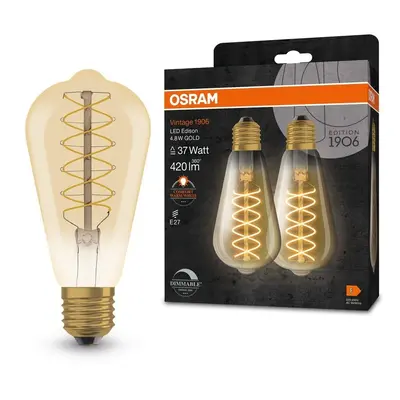 2 ks zlatá LED žárovka E27 VINTAGE 4.8 W, teplá bílá