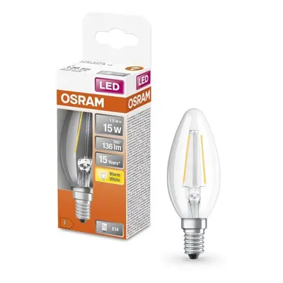 Průhledná LED svíčková žárovka E14 1,5 W CLASSIC B, teplá bílá