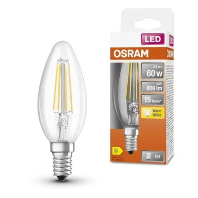 Průhledná LED malá žárovka E14 5,5 W CLASSIC B, teplá bílá