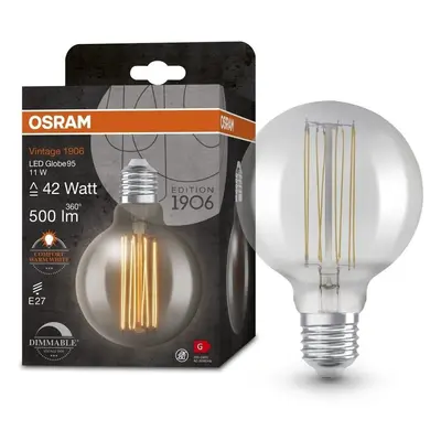 Kouřová LED stmívatelná žárovka E27 11 W VINTAGE GLOBE, teplá bílá