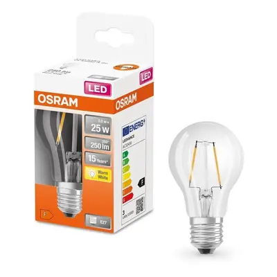 Průhledná LED žárovka E27 2,5 W CLASSIC A, teplá bílá