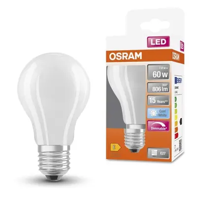 Matná LED stmívatelná žárovka E27 6,5 W CLASSIC A, studená bílá