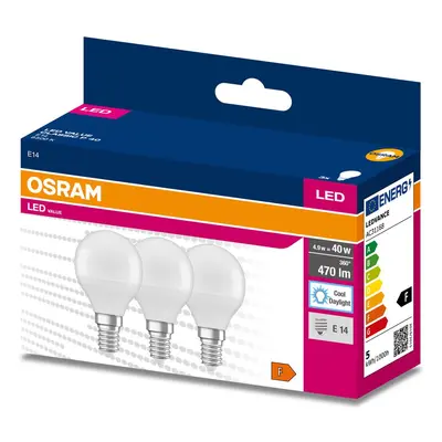 3 ks LED žárovka E14 4.9 W CLASSIC P, studená denní bílá