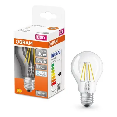 Průhledná LED žárovka E27 4 W CLASSIC A, studená denní bílá