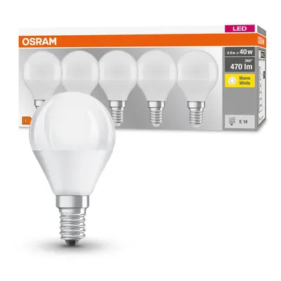 5 ks matná LED žárovka E14 4,9 W BASE CLASSIC teplá bílá