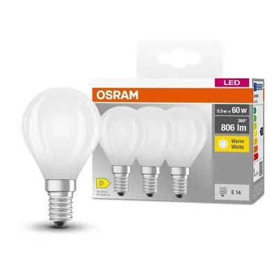 3 ks matná mini LED žárovka E14 5,5 W CLASSIC P, teplá bílá