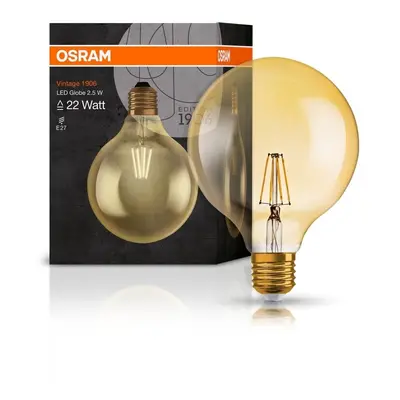 Zlatá LED vintage žárovka E27 2,5 W GLOBE, teplá bílá