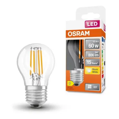 Mini průhledná LED žárovka E27 5,5 W CLASSIC P, teplá bílá