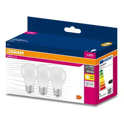 3 ks matná LED žárovka E27 4.9 CLASSIC A, teplá bílá