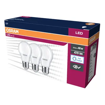 3 ks LED žárovka E27 4.9 W CLASSIC A, studená denní bílá