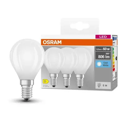 3 ks matná mini LED žárovka E14 5,5 W CLASSIC P, studená bílá